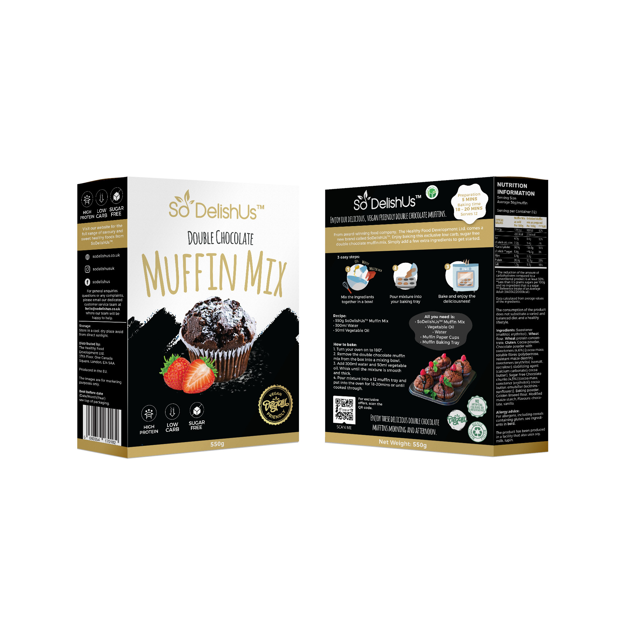 SoDelishUs szénhidrátcsökkentett dupla csokis muffin mix 550g/ AKCIÓ! -10% kedvezménnyel kapható Április hónapban!