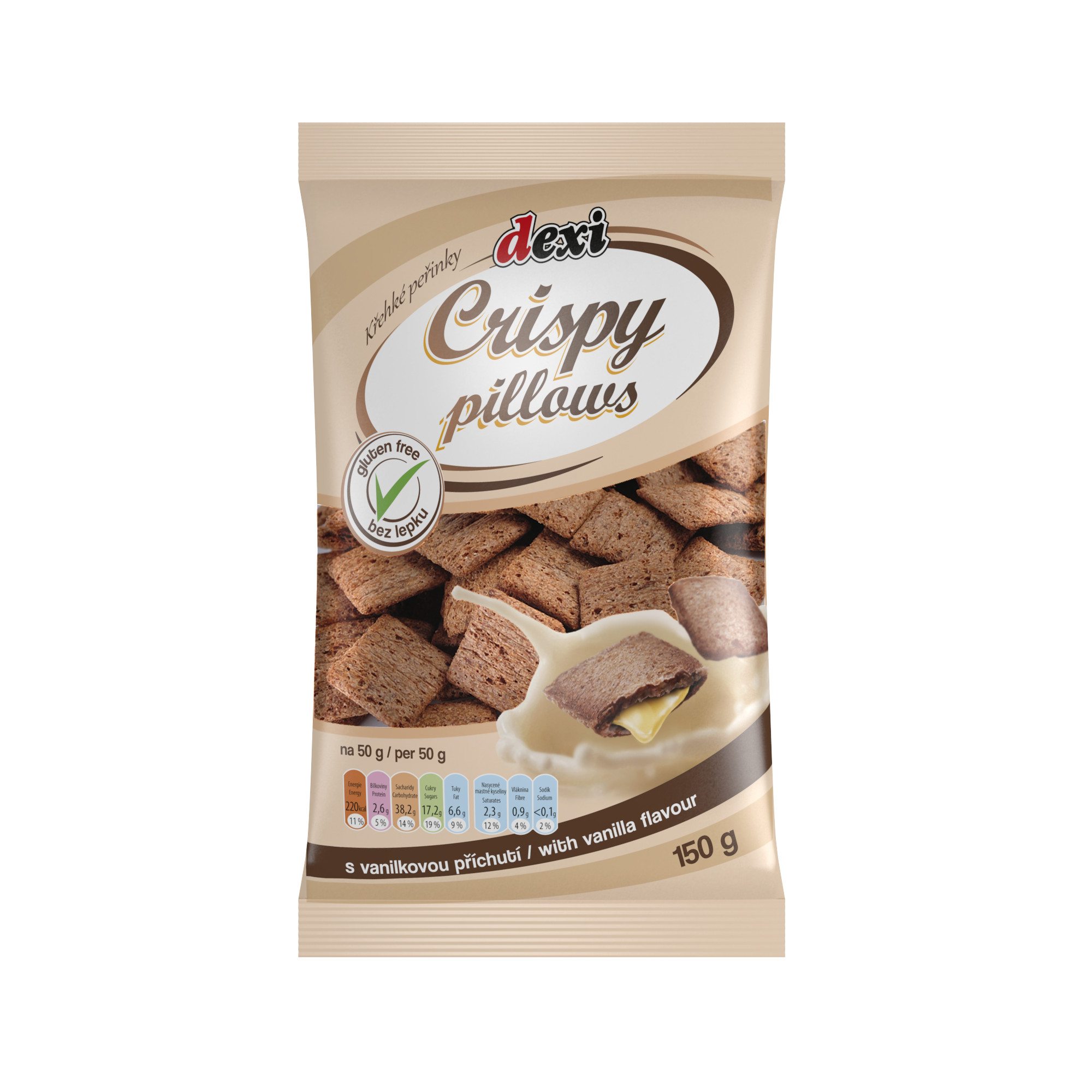 Dexi Crispy pillows vanilla, vanília ízesítésű párnák 150g